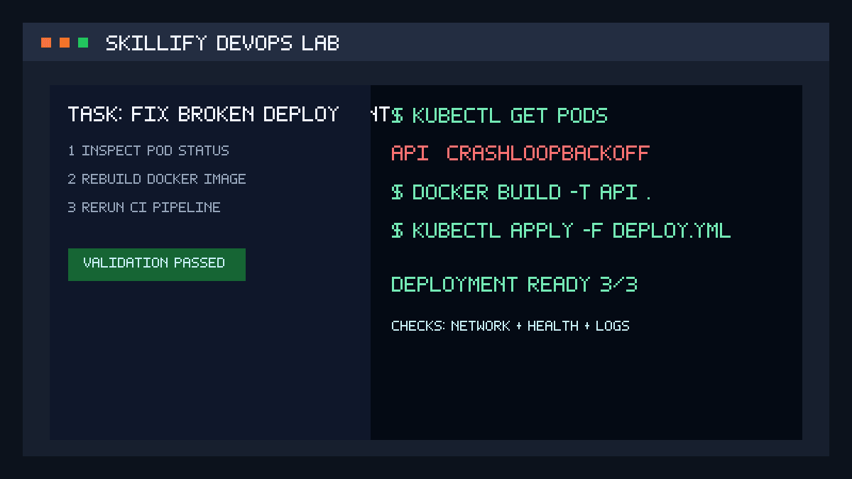 A real lab environment with automatic validation.